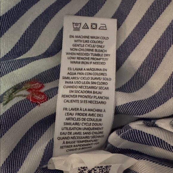 Striped Blue and White striped shirt with Embroidered Cherrys. Sz S - Picture 8 of 8